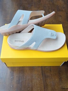 Strive Size 9 Women's Beige/Grayish Leather Comfort Slide Orthopedic Sandals